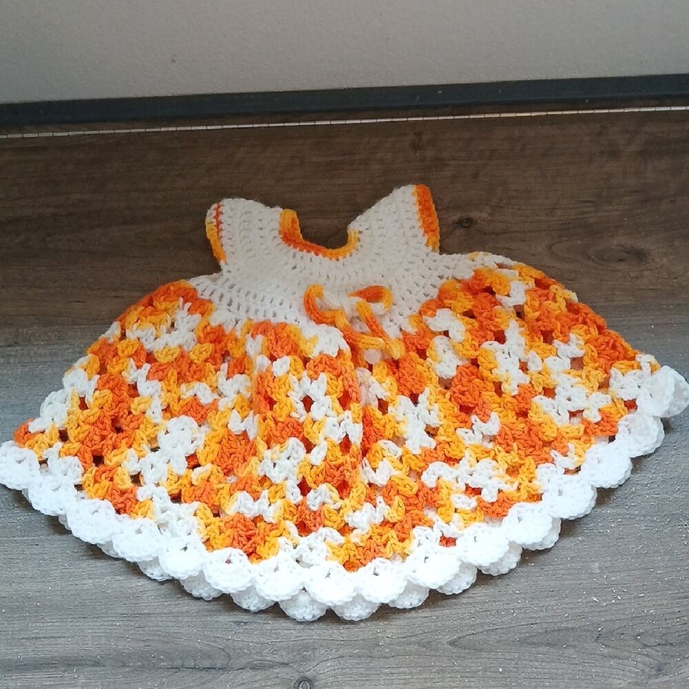 Handmade Baby Crochet Dress White And Orange